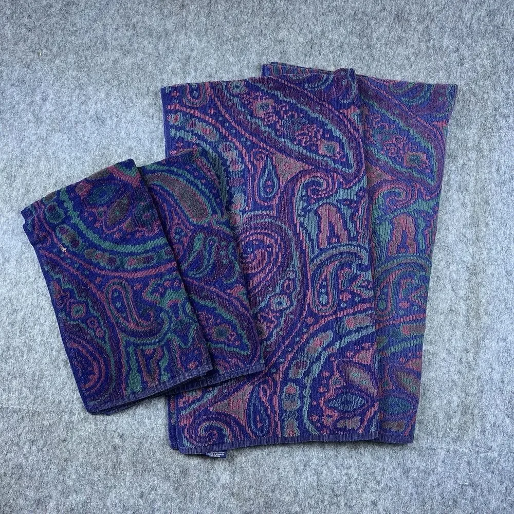 Vintage Ralph Lauren Paisley Medallion Towels Jewel Tones USA 2 Bath/2 Hand